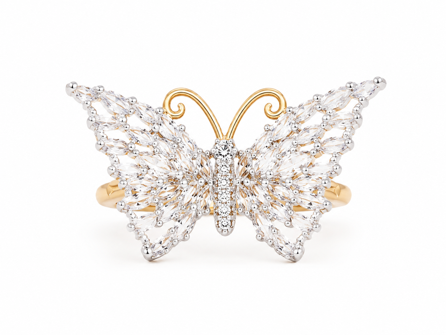 Crystal Butterfly Statement Ring – Adjustable Luxury Zirconia Ring for Women