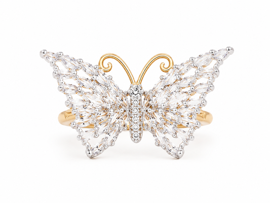 Crystal Butterfly Statement Ring – Adjustable Luxury Zirconia Ring for Women