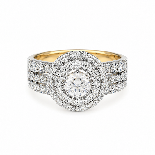 Luxury Halo Crystal Ring for Women – Gold & Silver Finish Statement Ring