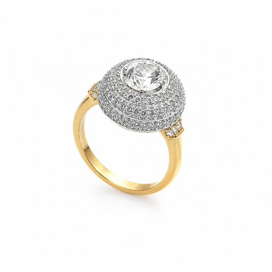 Luxury Halo Crystal Statement Ring for Women – Gold & Silver Finish