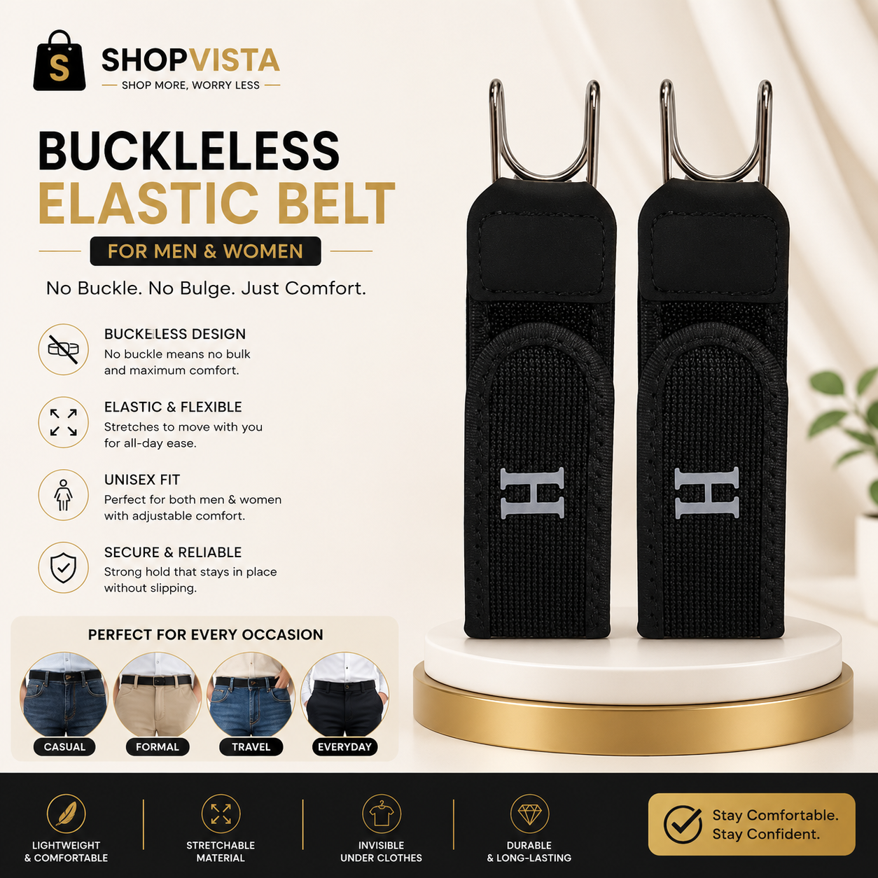 Buckleless Elastic Belt for Men & Women