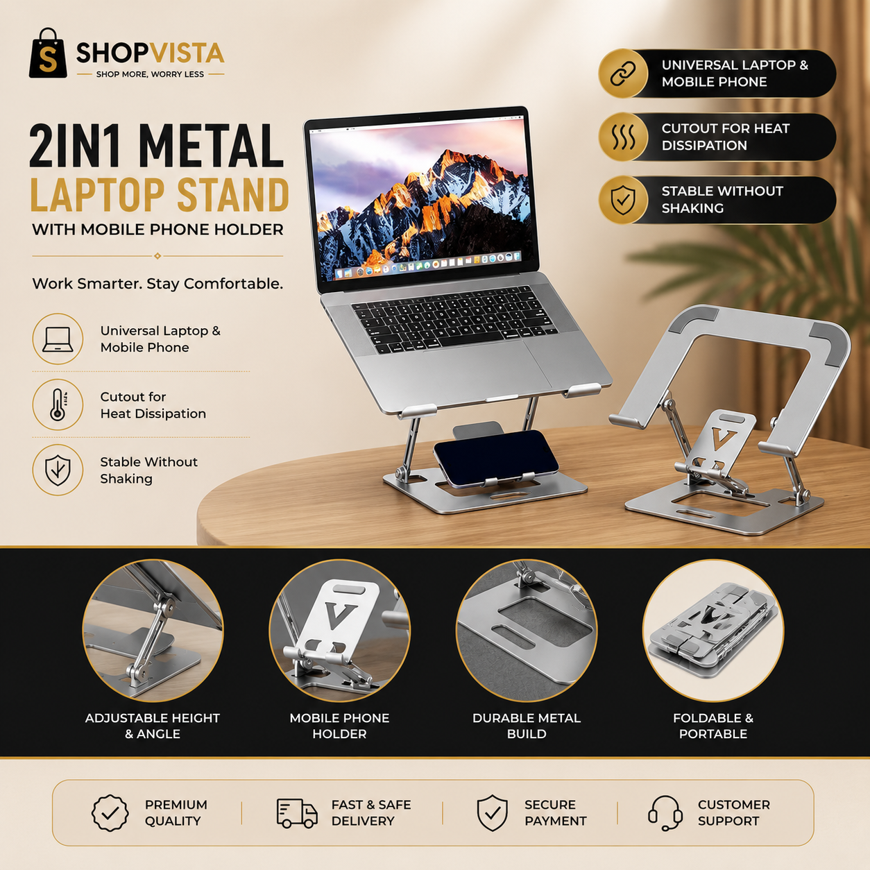 Foldable Laptop Stand with Mobile Holder