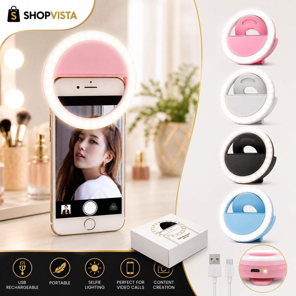 Rechargeable Clip-On Selfie Ring Light