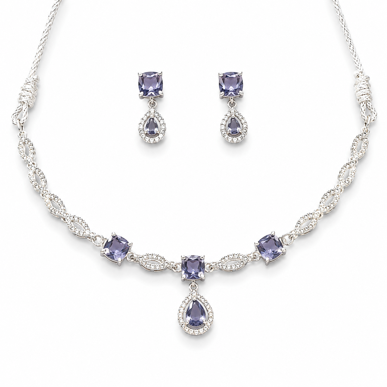 Lavender Crystal Silver-Tone Necklace & Earrings Set