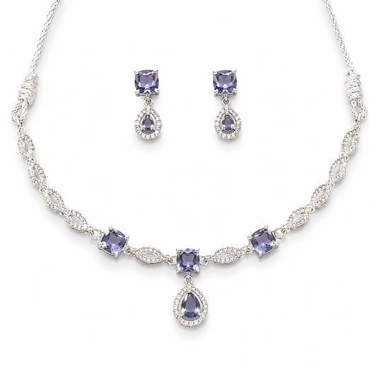 Lavender Crystal Silver-Tone Necklace & Earrings Set