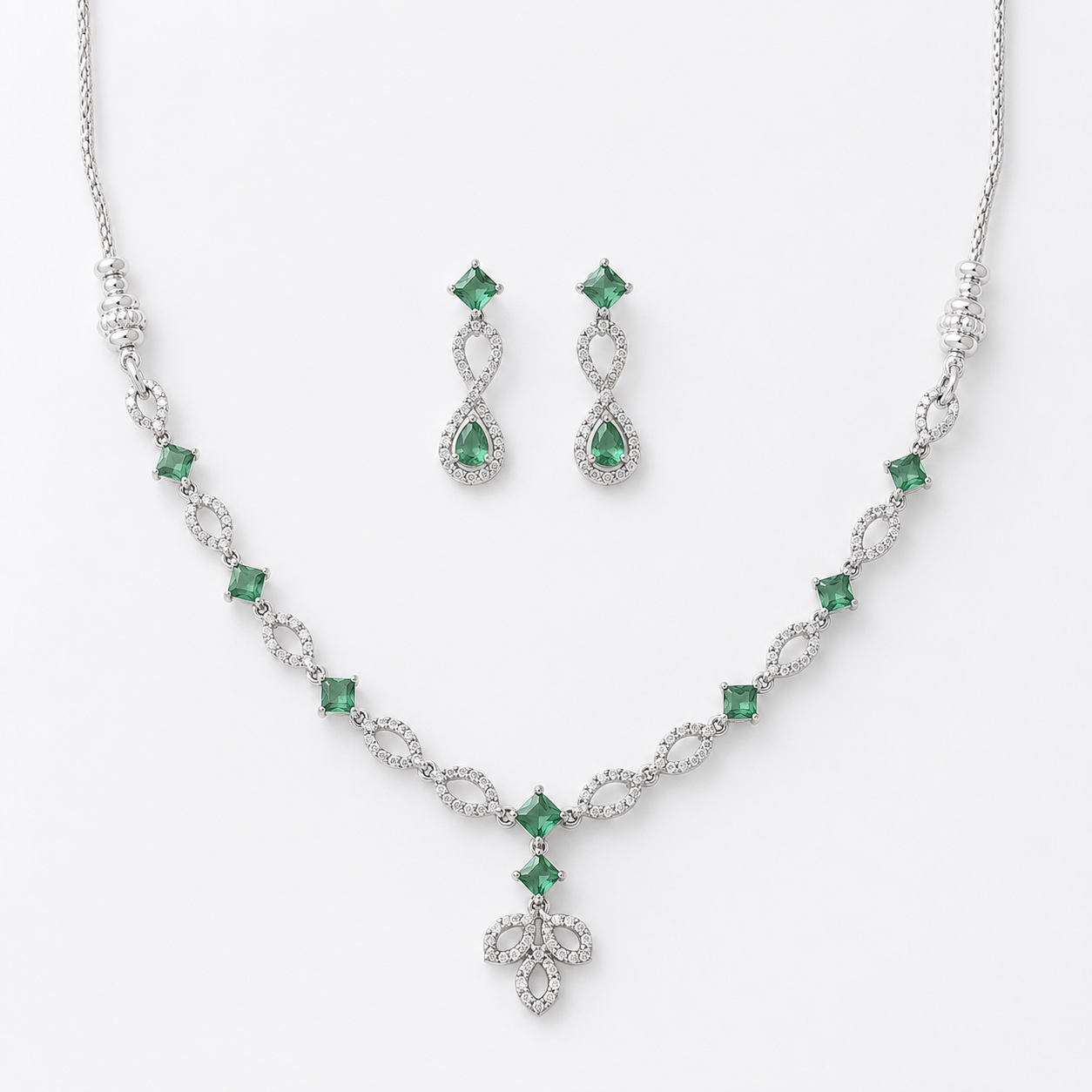 Emerald Green Crystal Floral Necklace & Earrings Set