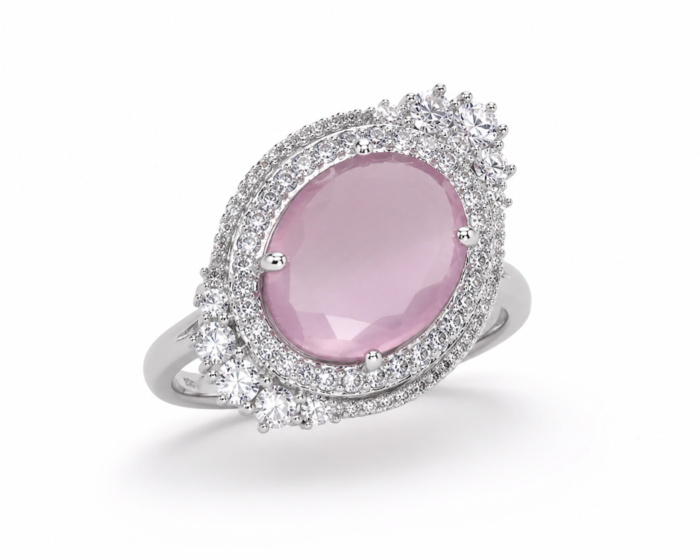Lavender Oval Crystal Halo Statement Ring
