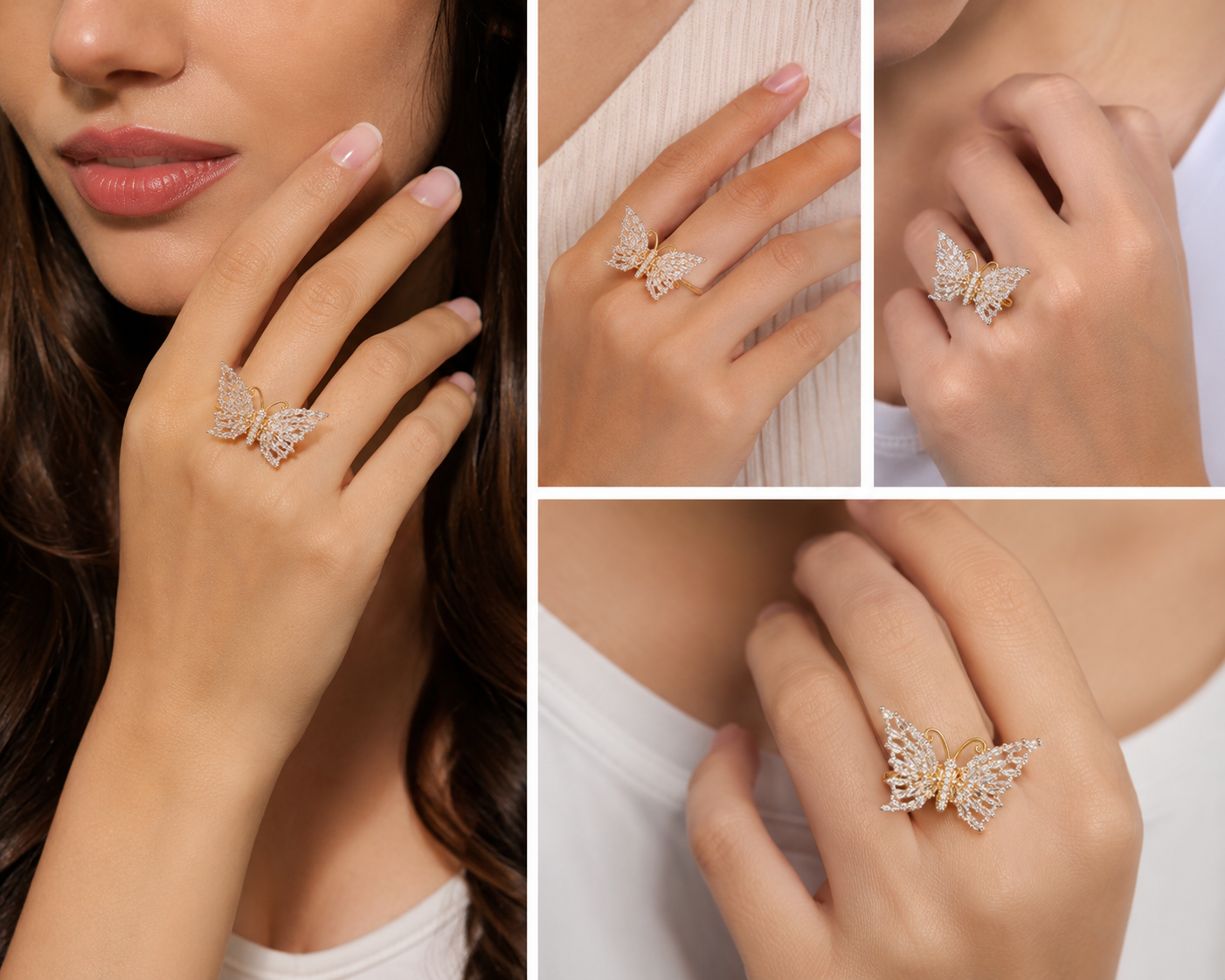 Crystal Butterfly Statement Ring – Adjustable Luxury Zirconia Ring for Women